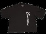 Composure tee front view - black oversized t-shirt with white script text